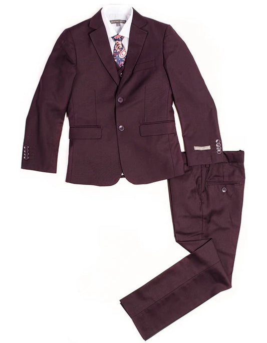 Boys Vested Basic Suit in Burgundy - Men's Tuxedo USA