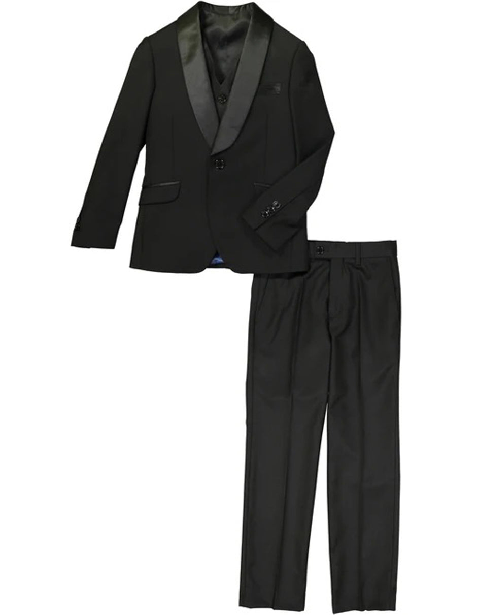 Boys One Button Vested Shawl Tuxedo in Black - Men's Tuxedo USA