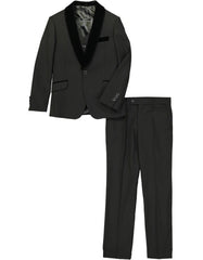 Boys One Button Vested Velvet Shawl Tuxedo in Black - Men's Tuxedo USA