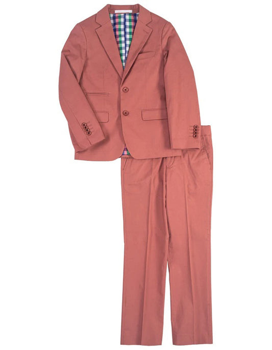 Boys 2 Button Cotton Summer Wedding Suit in Brick