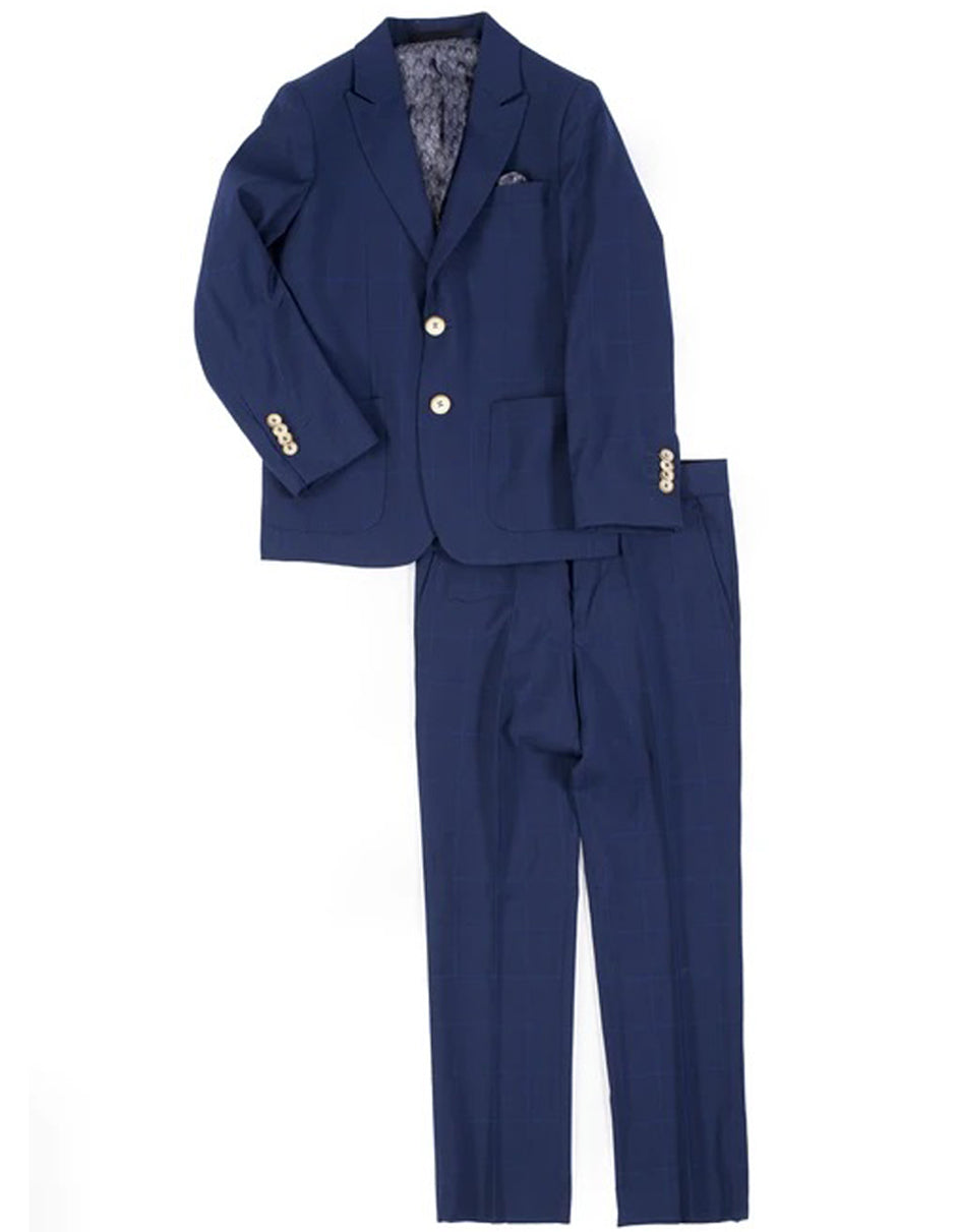 Little Boys and Toddlers Navy Blue Windowpane Check Suit - Men's Tuxedo USA