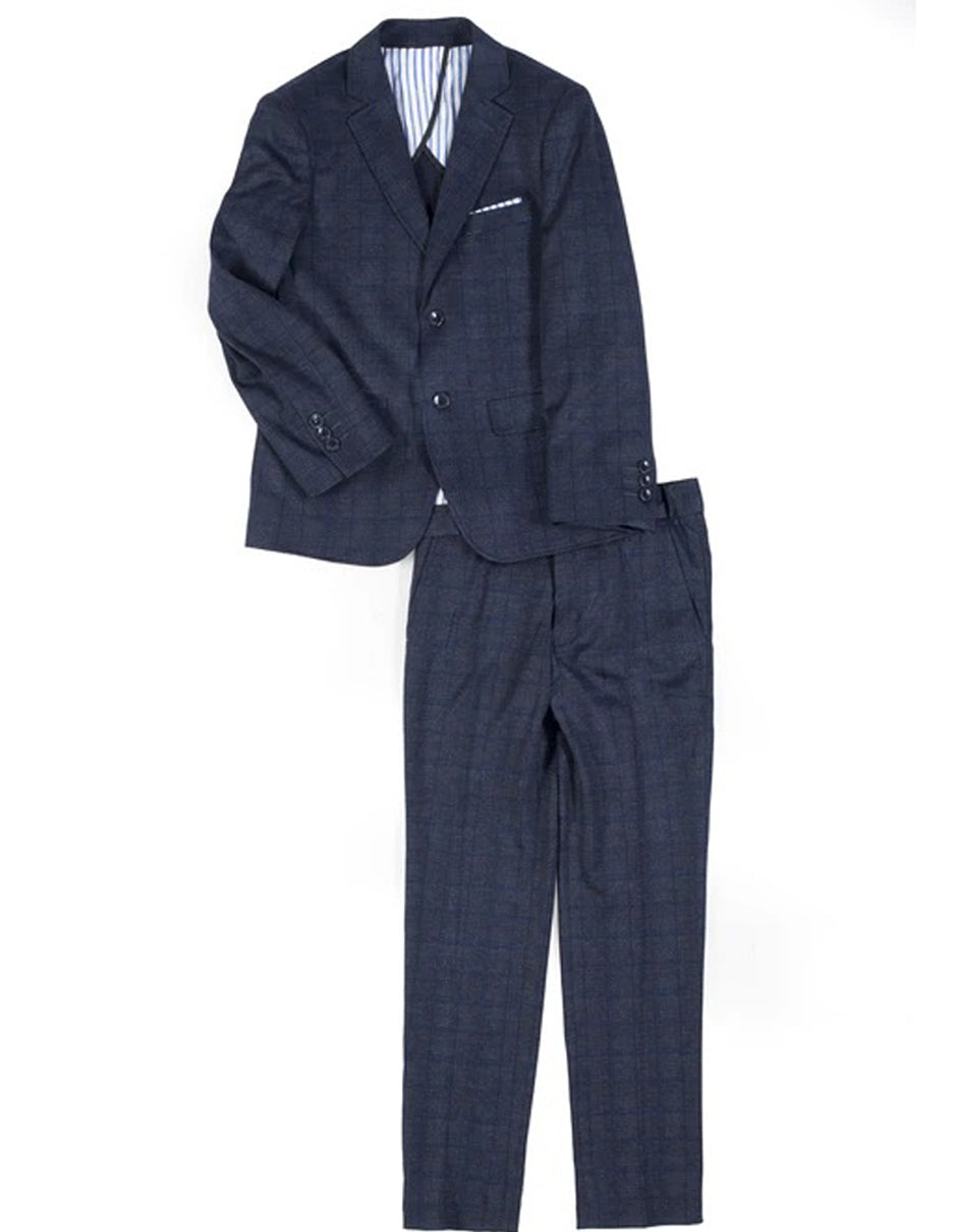 Little Boys and Toddlers Navy Plaid Suit - Men's Tuxedo USA