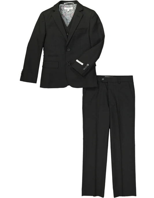 Boys Vested 2 Button Birdseye Suit in Black - Men's Tuxedo USA