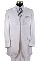 Mens 4 button Semi Wide Leg Shiny Tonal Stripe Fashion Suit in White - Men's Tuxedo USA