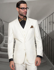 Mens 2 Button Modern Fit Vested Wool Suit in Ivory - Men's Tuxedo USA