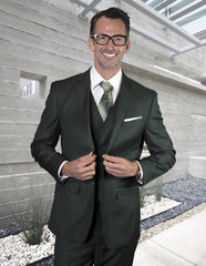 Mens 2 Button Modern Fit Vested Pick Stich Suit in Hunter Green - Men's Tuxedo USA