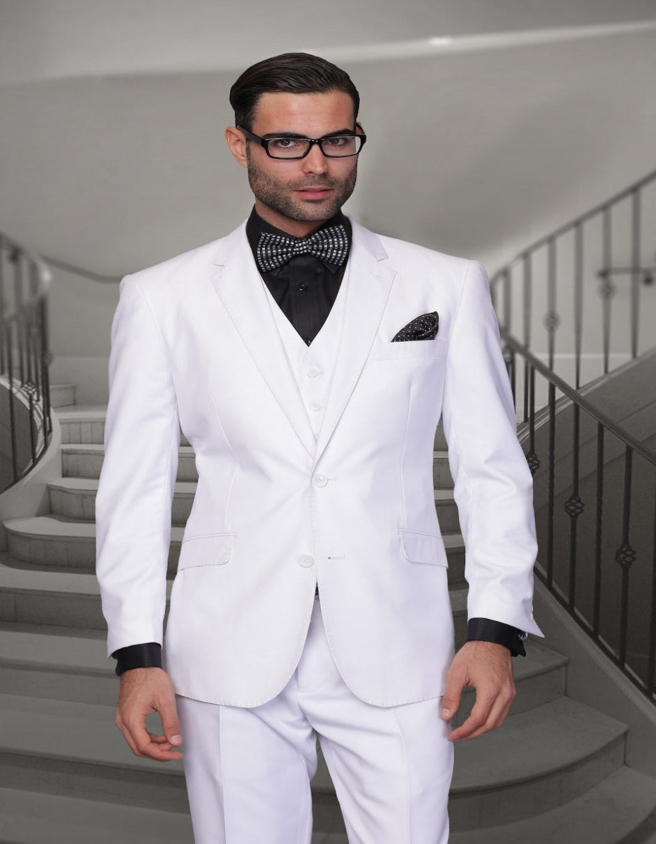 Mens High Quality 2 Button Wool Suit in White - Men's Tuxedo USA