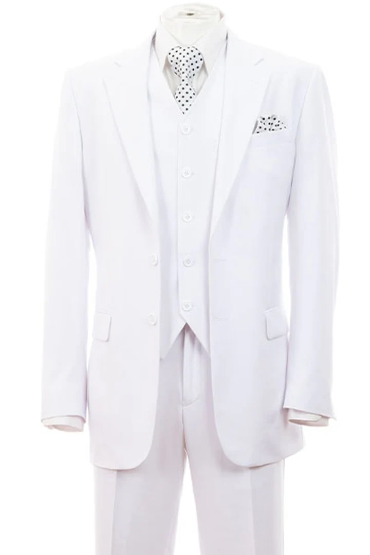 White Wedding Suit For Men - Perfect For Groom - Mens Modern Fit 2 Button Vested Basic Suit In White - Men's Tuxedo USA