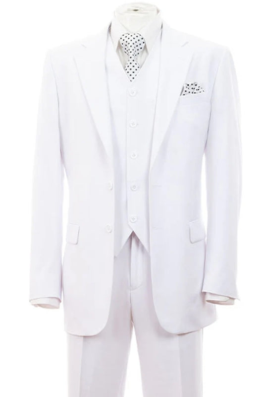 White Wedding Suit For Men - Perfect For Groom - Mens Modern Fit 2 Button Vested Basic Suit In White - Men's Tuxedo USA