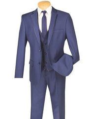 Mens 3pc Vested Slim Fit 2 Button Tuxedo in Blue with Satin Trim - Men's Tuxedo USA