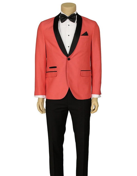 Mens Slim Fit 1 Button Shawl Lapel Tuxedo in Salmon - Men's Tuxedo USA