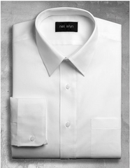 Mens Classic 100% Cotton Spread Collar Dress Shirt in White - Men's Tuxedo USA