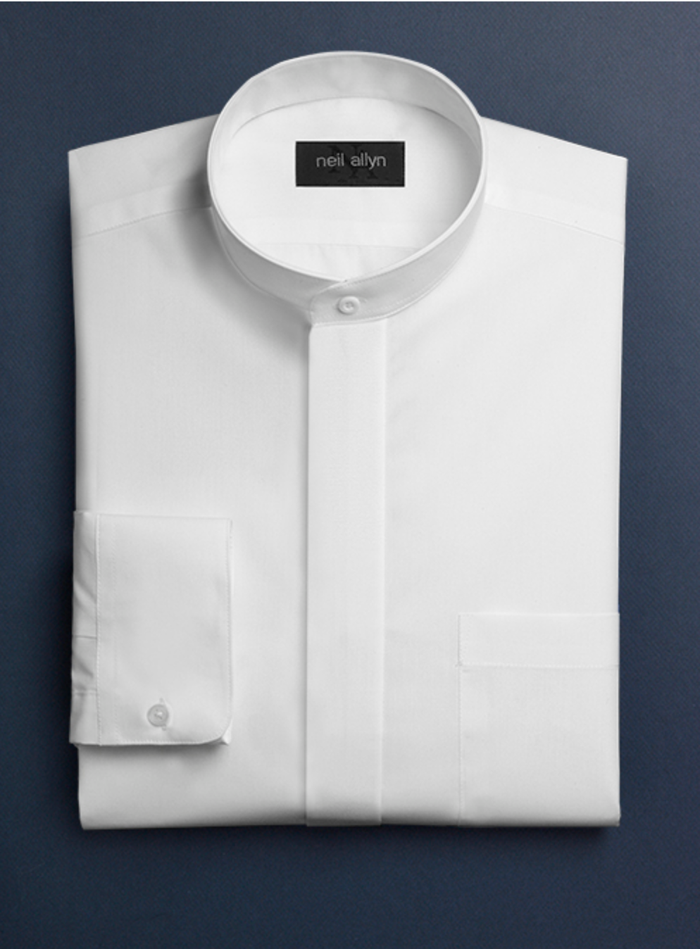 Mens Cotton French Front Mandarin Shirt in White - Men's Tuxedo USA