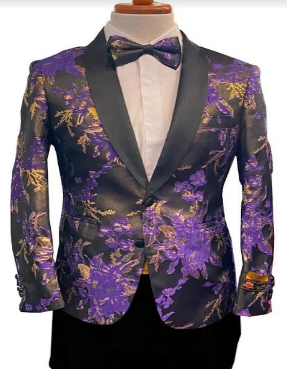 Mens Floral Prom Tuxedo in Purple Package w/ Matching Pants & Bowtie - Men's Tuxedo USA