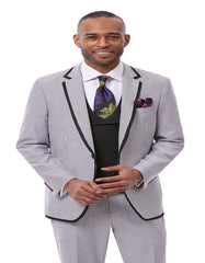 Seersucker Suit - Black Suit - Summer Pinstripe Suit - Single Breasted Modern Fit - Men's Tuxedo USA