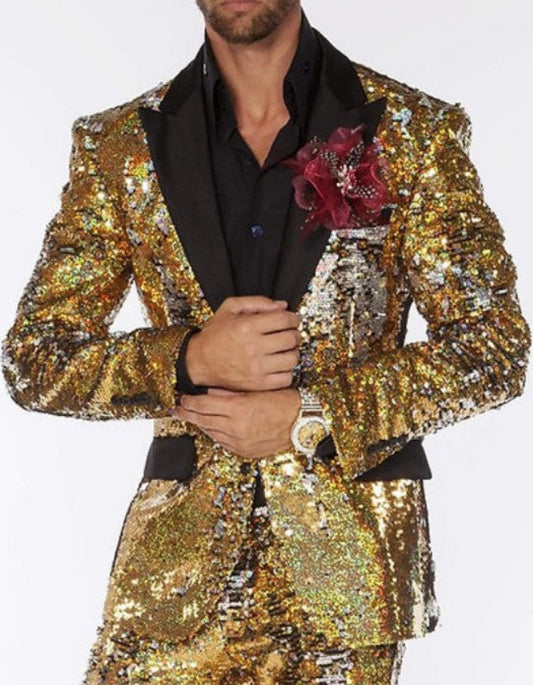 Sequin Tuxedo - Mens Shiny Suit - Stage Flashy Metallic Color Suit  in Color Red - Gold Silver or Purple or Green - Men's Tuxedo USA