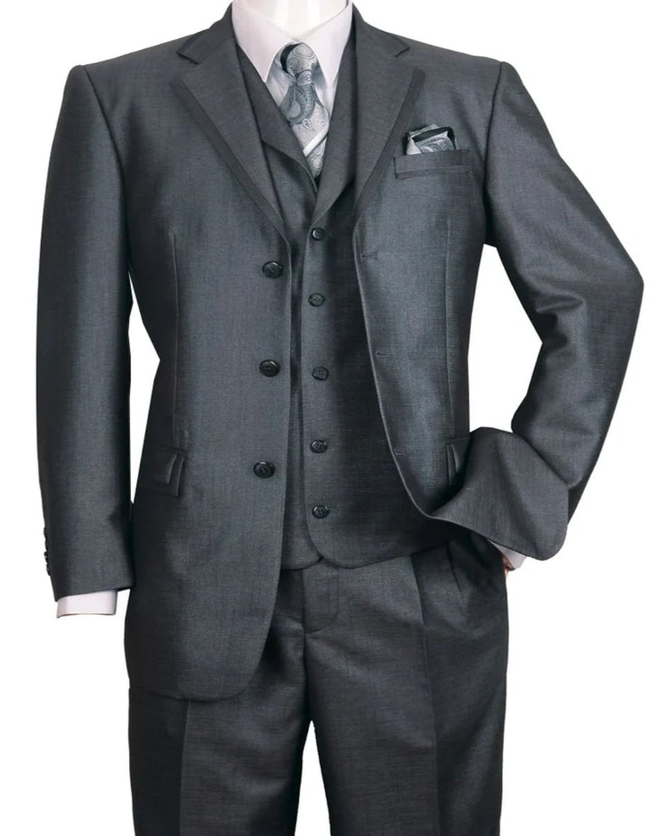 Pleated Dress Men Suits - Mens 3 Button Vested Textured Shiny Sharkskin Black Church Suit