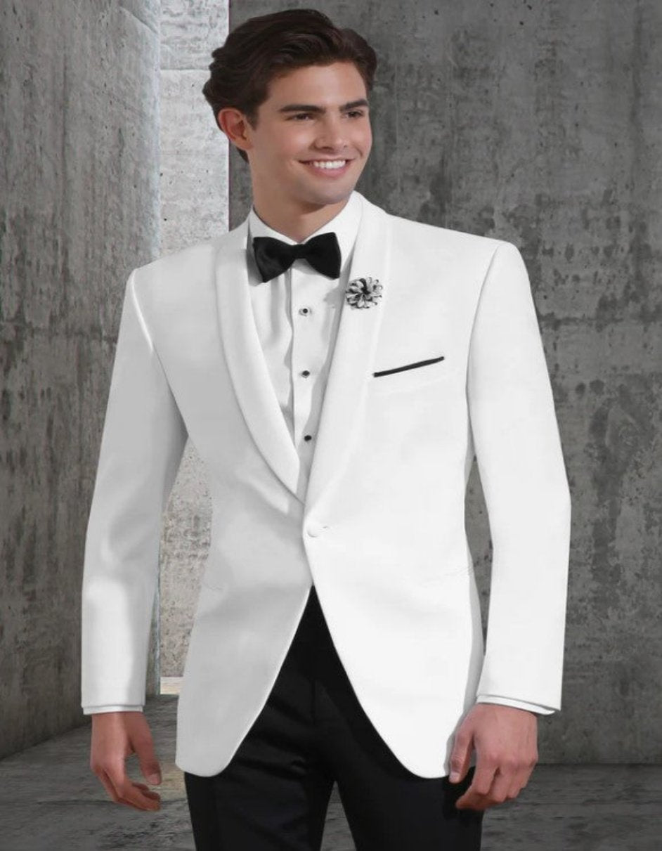 Mens White 1 Button Shawl Lapel Dinner Jacket - Men's Tuxedo USA