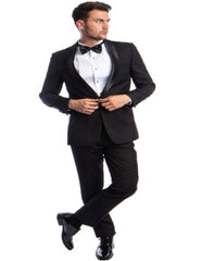 Black Tuxedo - Mens Wedding Suit Black Flat Front Pants Skinny Fit Tuxedo - Black Prom Suit - Men's Tuxedo USA