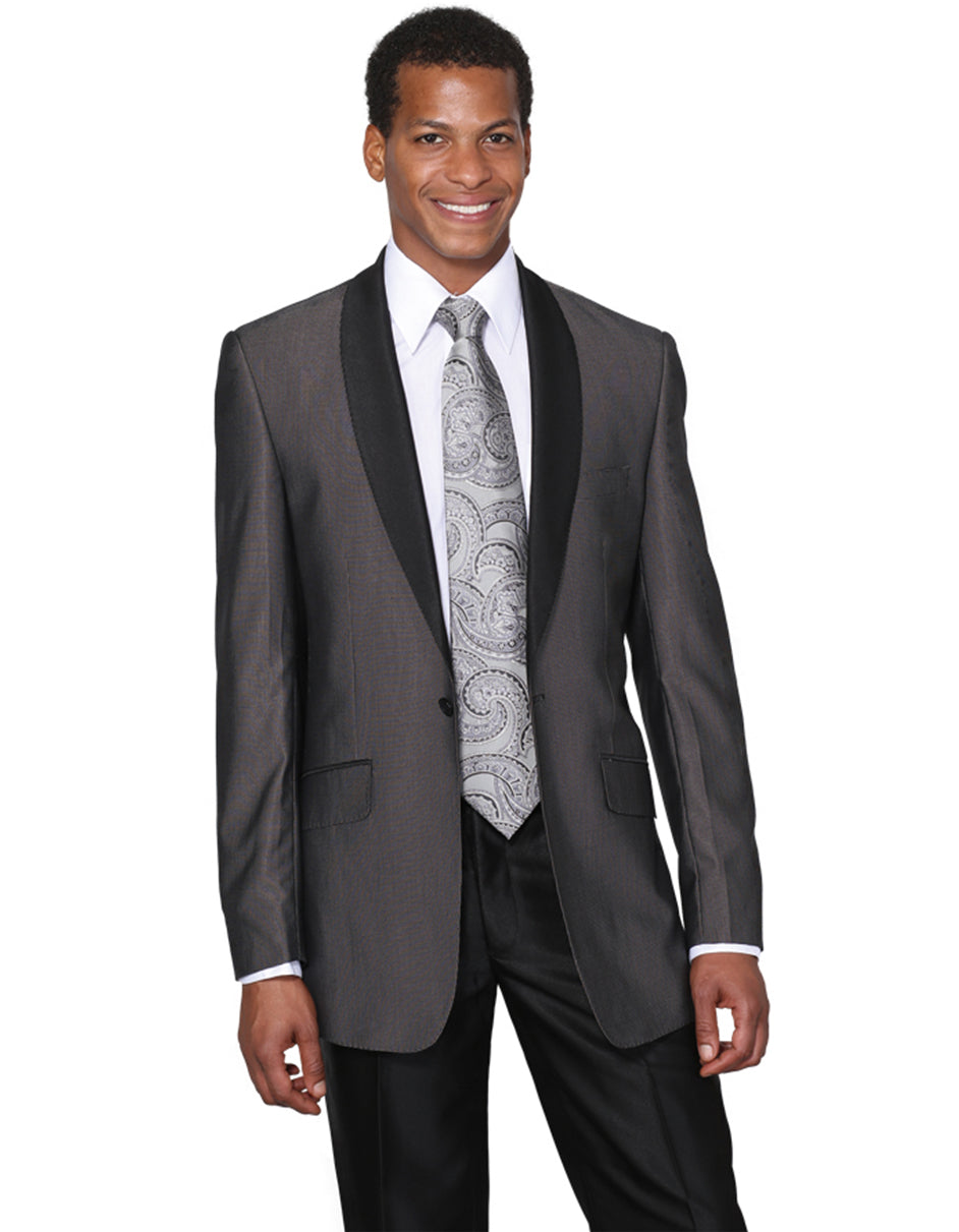 Mens 1 Button Charcoal Shawl Tuxedo with Black Pants - Men's Tuxedo USA