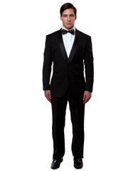 Mens Modern Fit 1 Button Shawl Wool Tuxedo in Black - Men's Tuxedo USA