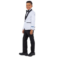 New Perry Ellis Boys White Tuxedo Set, Solid 5-Piece Black Shawl Collar - Men's Tuxedo USA