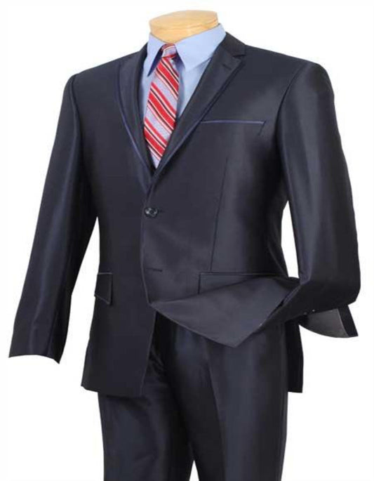 Western Suit - Cowboy Tuxedo With Trim Collar - Slim Fitted Jacket And Pants - Navy Tuxedo - Men's Tuxedo USA