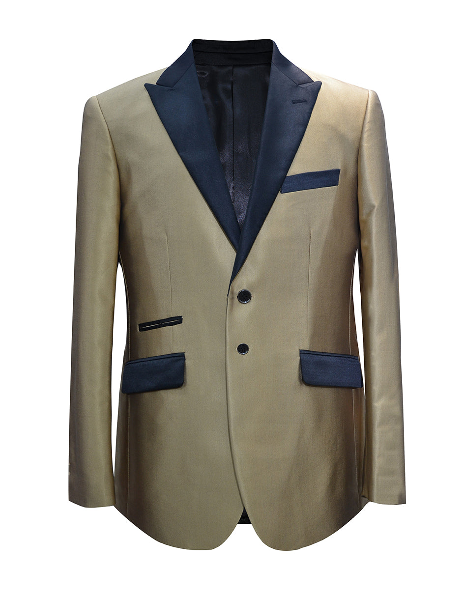 Mens Shiny Sharkskin Tuxedo Jacket in Gold & Black - Men's Tuxedo USA