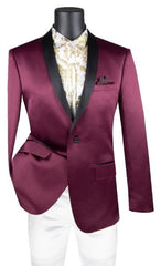 Shiny Suit - Sharkskin Tuxedo - Bright Color Burgundy Tuxedo Perfect For Wedding or Prom - Men's Tuxedo USA