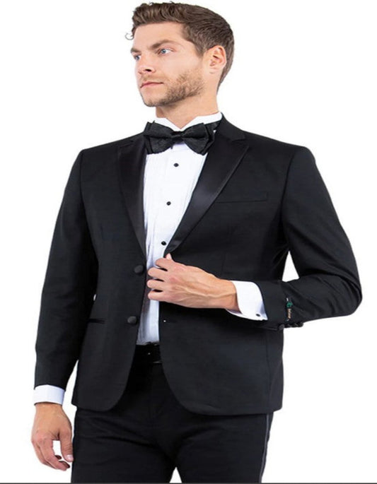 Black Tuxedo - Notch Lapel and Side Vents Mens Wedding Suit - Black Prom Suit - Men's Tuxedo USA