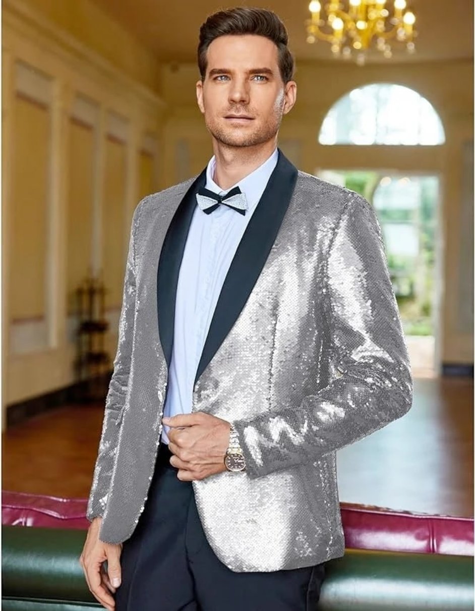 Mens White and Gold Reversible Sequin Prom and Wedding Blazer - Men's Tuxedo USA