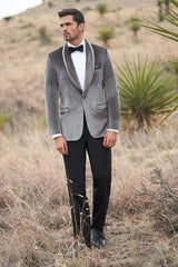 Velvet Blazer - Mens Blazer - Dinner Jacket + "Venice" Silver Grey Velvet Dinner Jacket - Separates - Men's Tuxedo USA