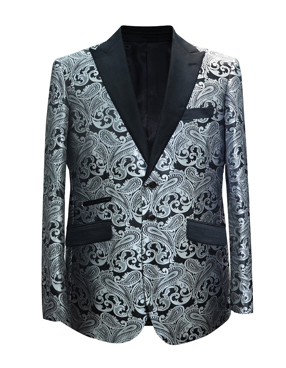 Mens Paisley Floral Tuxedo Jacket in Charcoal Grey & Black - Men's Tuxedo USA