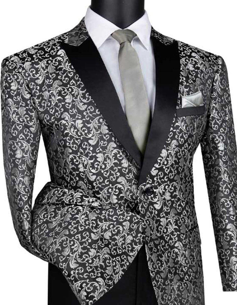 Mens Paisley Embroidered Regular Fit Silver Grey Sport Coat - Men's Tuxedo USA