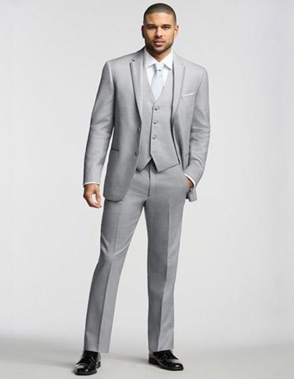 Western Suit - Cowboy Tuxedo With Trim Collar - Slim Fitted Jacket And Pants Light Gray Tuxedo - Men's Tuxedo USA