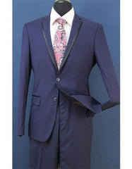 Western Suit - Cowboy Tuxedo With Trim Collar - Slim Fitted Jacket And Pants - Midnight Blue Tuxedo - Men's Tuxedo USA