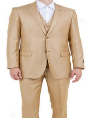 Mens Sharkskin 3 Piece Single Breasted Suit Wheat Tan - Men's Tuxedo USA