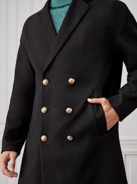 Men Lapel Collar Double Breasted Overcoat - Men's Tuxedo USA