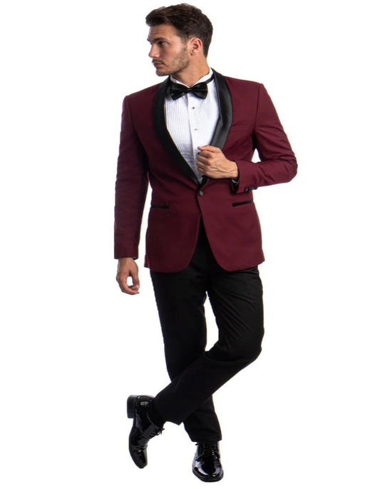 Mens Burgundy Prom Tuxedo - Maroon Wedding Dinner Skinny Fit Suit - Men's Tuxedo USA