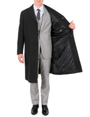 3 Button Wool/Poly Dark Charcoal Overcoat With Slanted Pockets - Men's Tuxedo USA