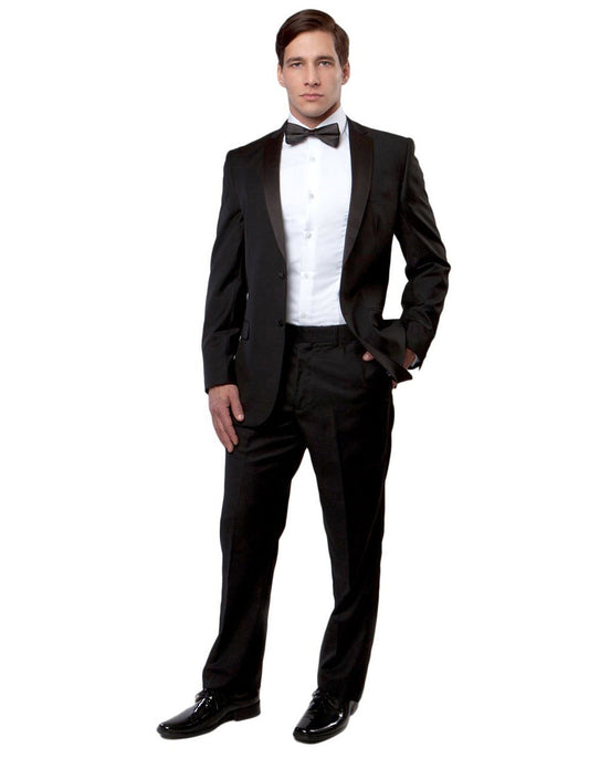 Mens Slim Fit 2 Button Notch Wool Tuxedo in Black - Men's Tuxedo USA