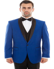 Blue Prom Suit - Blue Homecoming Outfits For Guys Vest Tuxedo in Blue with Black Velvet Lapel - Men's Tuxedo USA