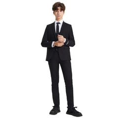 Exclusive Stacy Adams 5pc Boys Suit Solid Slim Fit, Black - Men's Tuxedo USA