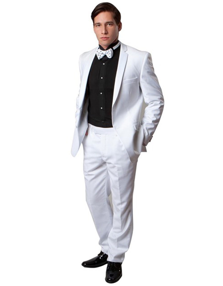 Mens Slim Fit Wool Notch Tuxedo in White - Men's Tuxedo USA