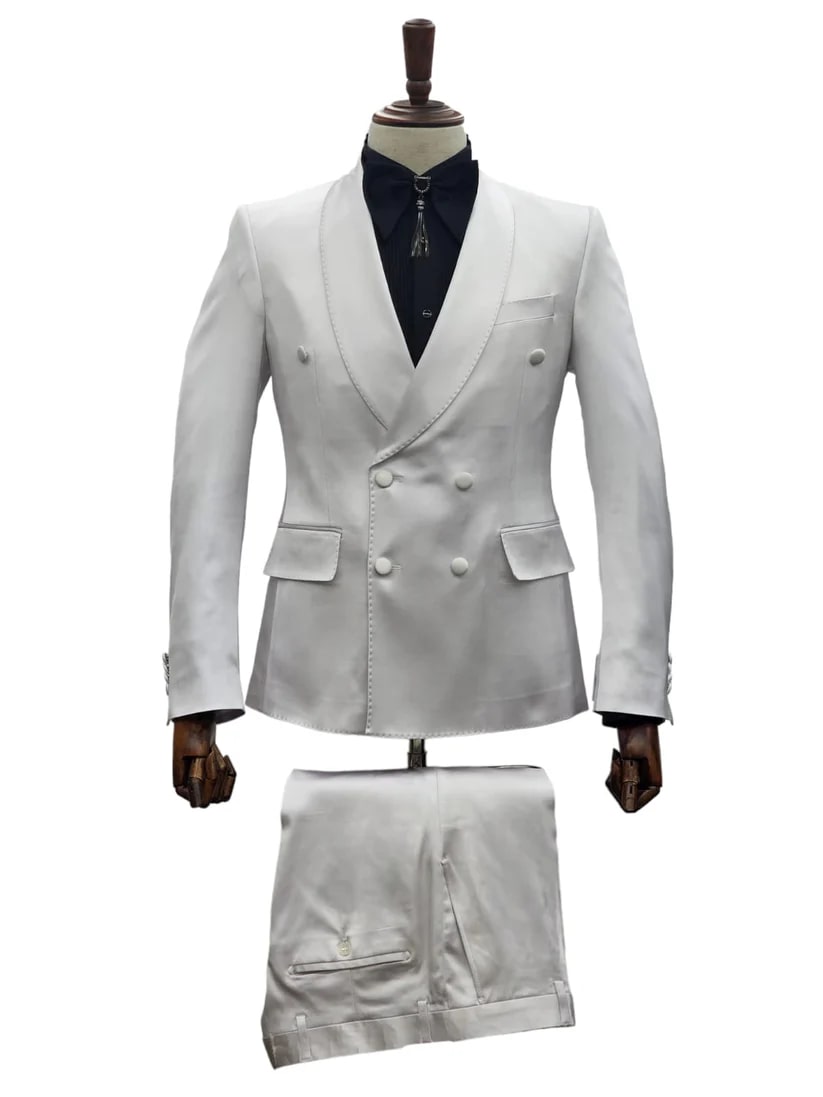 Double Breasted Tuxedo Suit  - Slim fitted Suit - White Suit - Shawl Collar - Men's Tuxedo USA