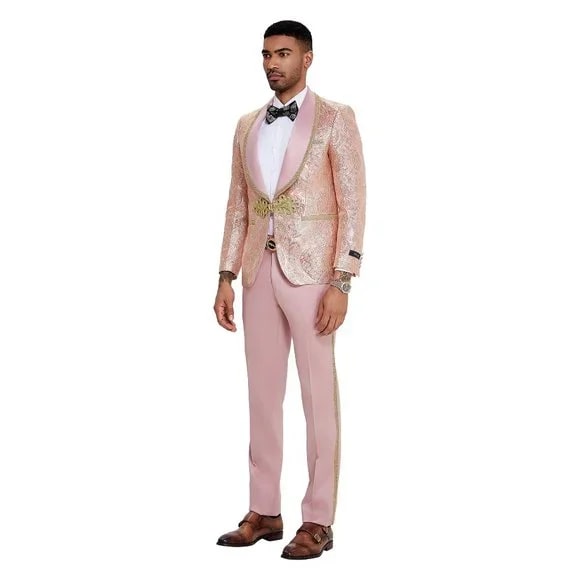 2024 Prom Special Blush Paisley 2pc Mens Suit by Tazzio - Men's Tuxedo USA