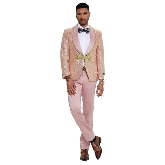 2024 Prom Special Blush Paisley 2pc Mens Suit by Tazzio - Men's Tuxedo USA