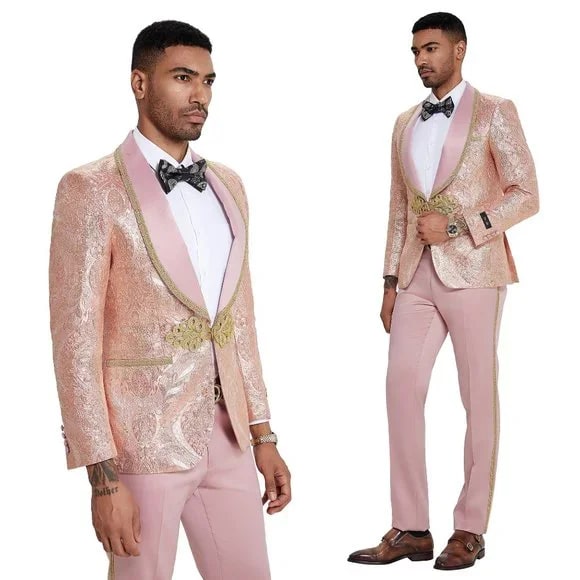 2024 Prom Special Blush Paisley 2pc Mens Suit by Tazzio - Men's Tuxedo USA