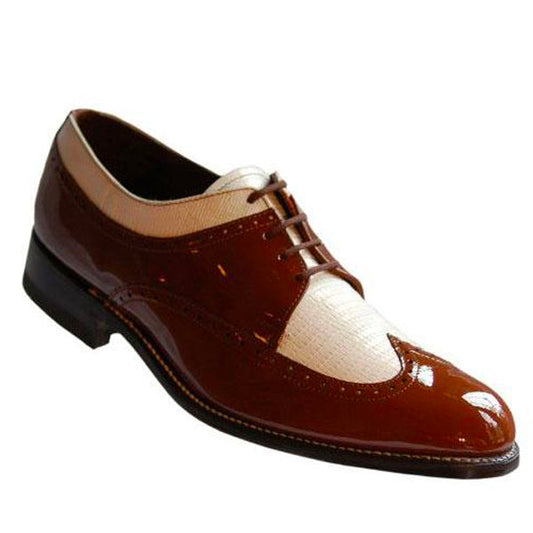 Stacy Baldwin Mens Dress Shoe Wingtip Formal Tuxedo for Prom & Wedding Shoe Brown/White Patent Two Tone - Men's Tuxedo USA