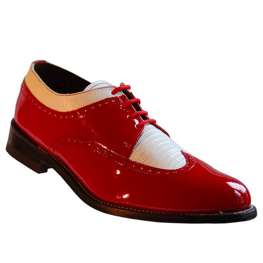 Stacy Baldwin Mens Dress Shoe Wingtip Formal Tuxedo for Prom & Wedding Shoe Red/White Patent Two Tone - Men's Tuxedo USA